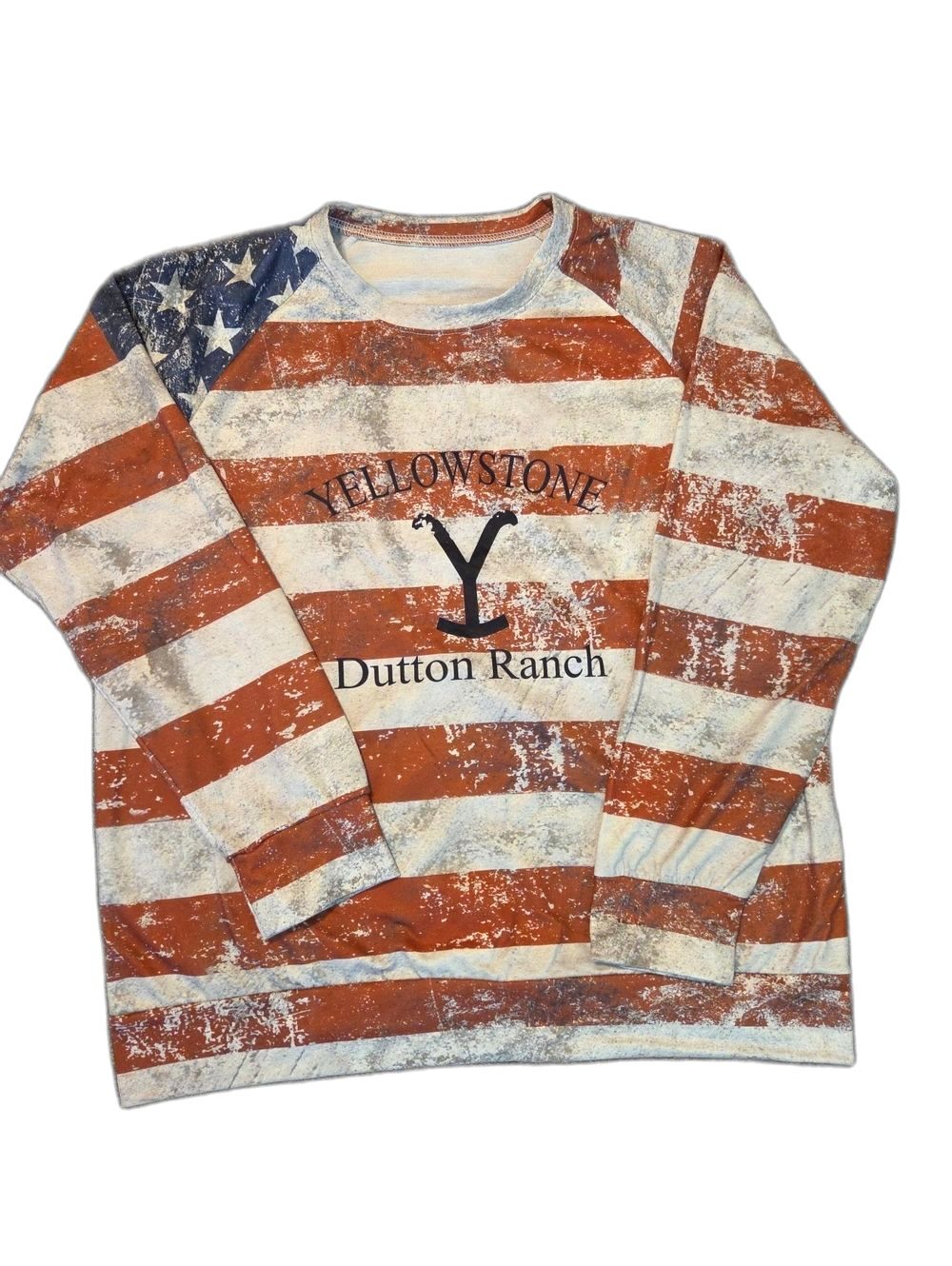 Yellowstone Dutton Ranch Long Sleeve Tee - Red & White Flag Stripe